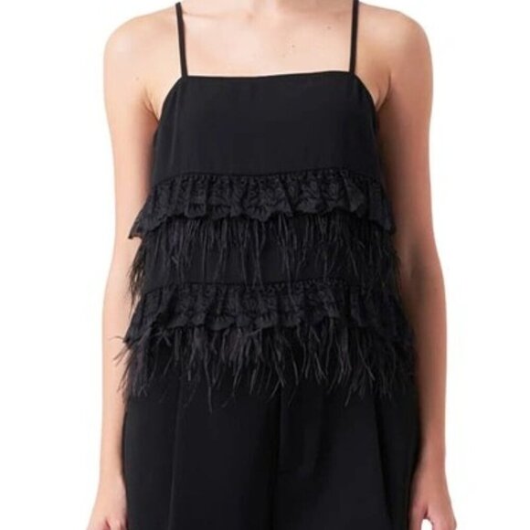 Endless Rose Tops - Endless Rose Lace Feather Trim Camisole